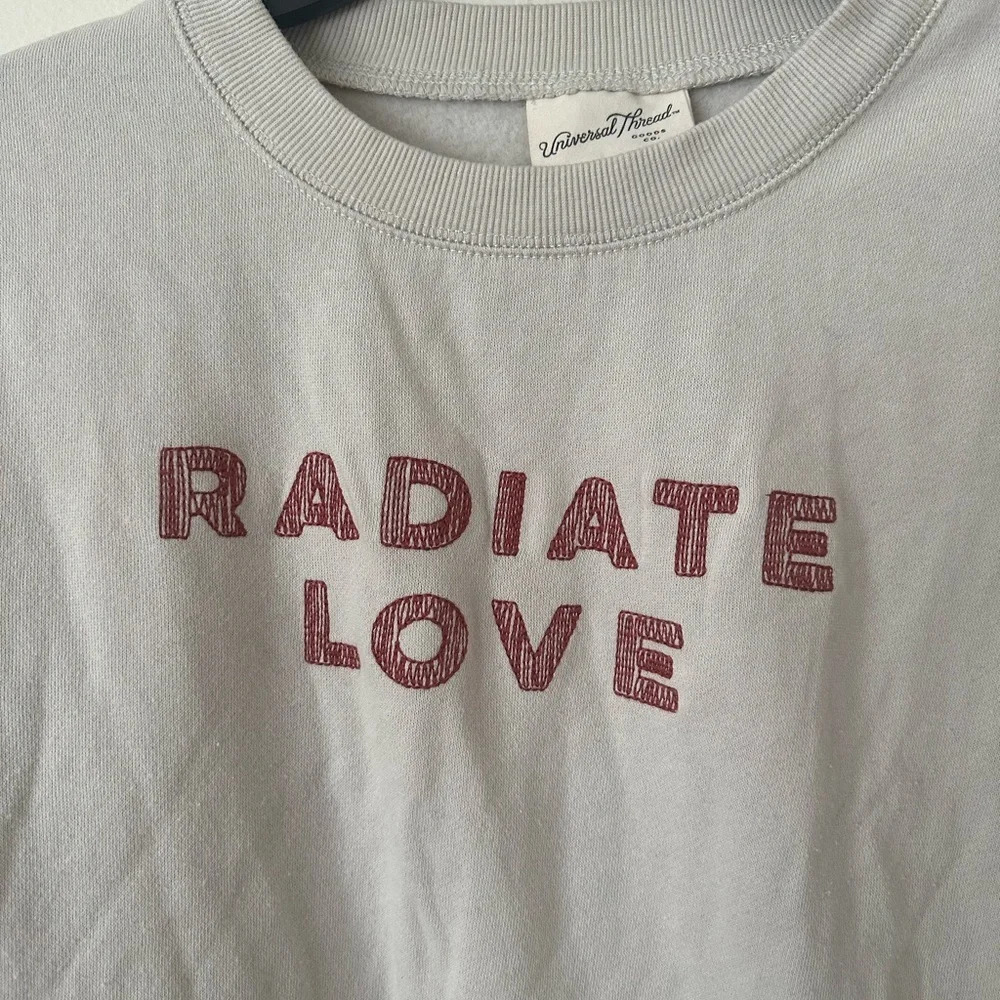 Universal Thread Women's Size Medium "Radiate Love" Crewneck Beige Sweater - Picture 3 of 4